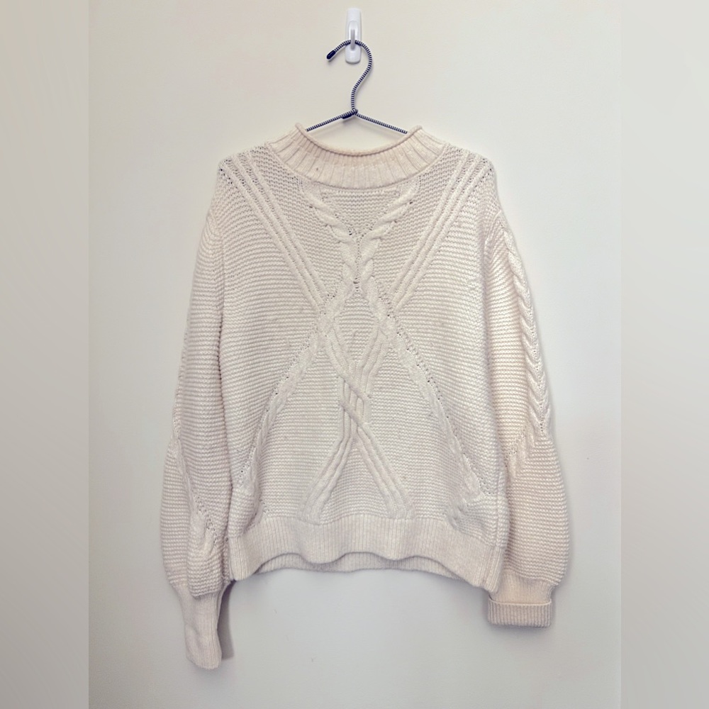 Banana Republic Ivory Mock Neck Cable Knit Sweater Size M